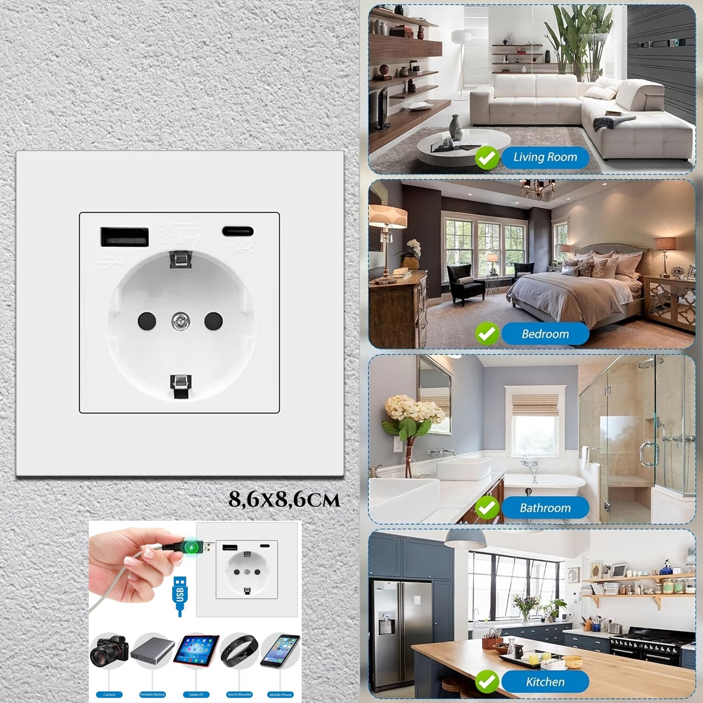 Kettős fali aljzat (USB + C)