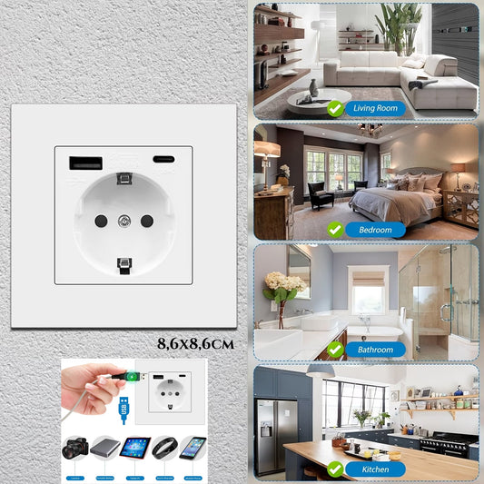 Kettős fali aljzat (USB + C)