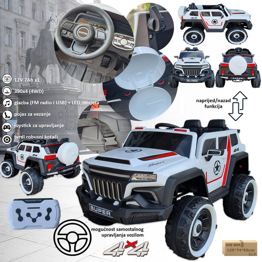 AKKUMULÁTOROS, ÖNKORMÁNYZÁSÚ, 4WD-S AUTÓ + TÁVIRÁNYÍTÓ SZÜLŐKNEK