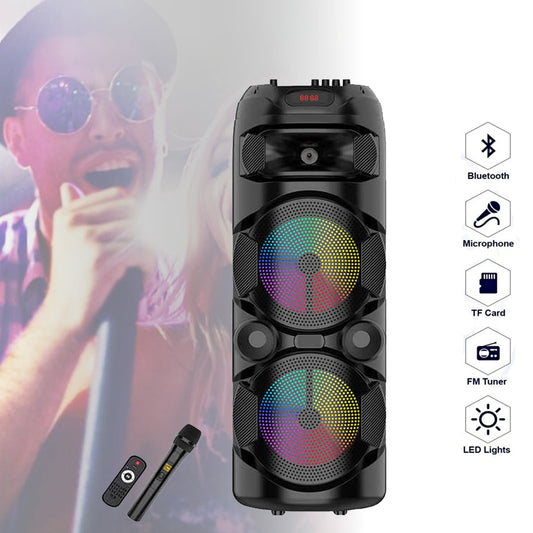 DUPLA 8 HÜVELYKES BLUETOOTH HANGSZÓRÓ VEZETÉK NÉLKÜLI MIKROFONNAL