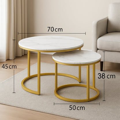 2 darabos modern dohányzóasztal készlet - márványlap és arany lábak